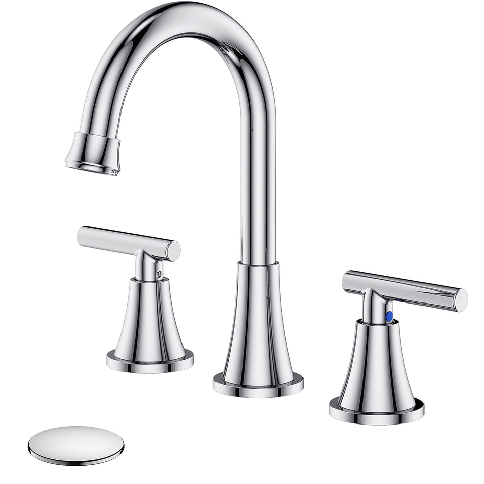 Hurran chrome 3-hole bathroom faucet with widespread installation for a modern sink