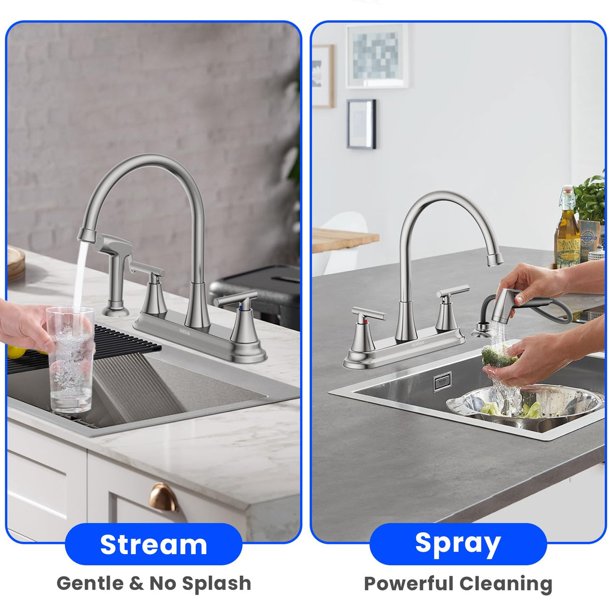 HURRAN 360-degree swivel faucet enables easy access around sink
