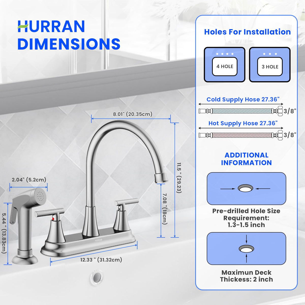 HURRAN 8-inch high arch faucet with brushed nickel finish