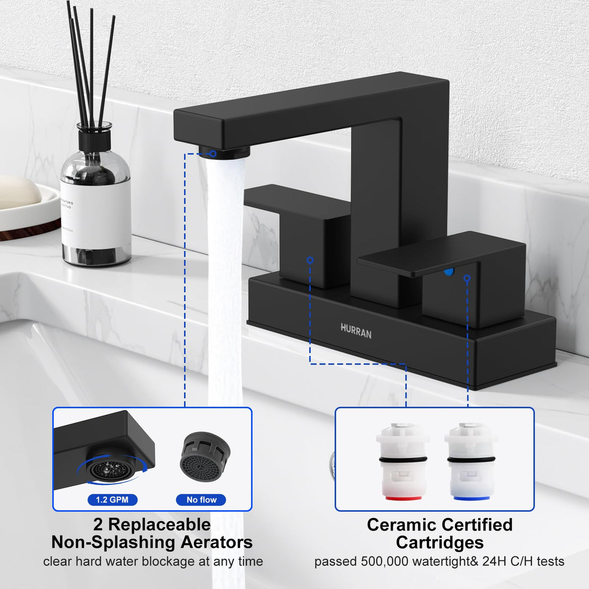 Hurran matte black pop-up drain with overflow included with faucet