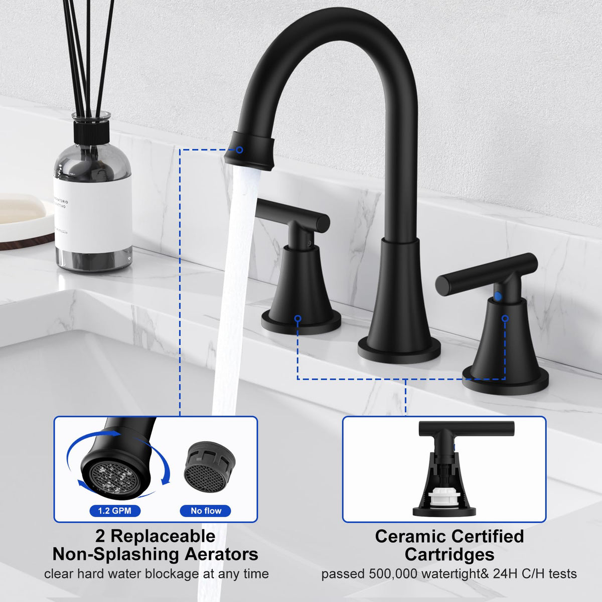 Hurran matte black faucet side view shows modern design