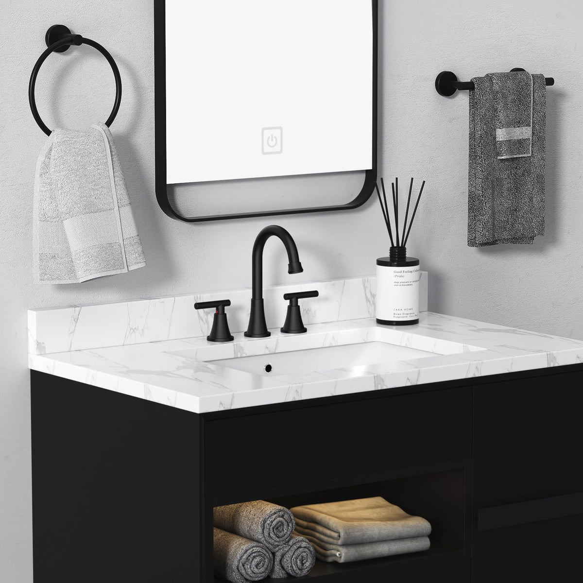 Hurran matte black faucet supply lines ready for fast connections