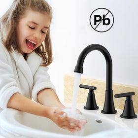 Hurran matte black faucet wide spread design complements bathroom decor