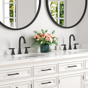 Oil rubbed bronze finish resists corrosion on Hurran faucet