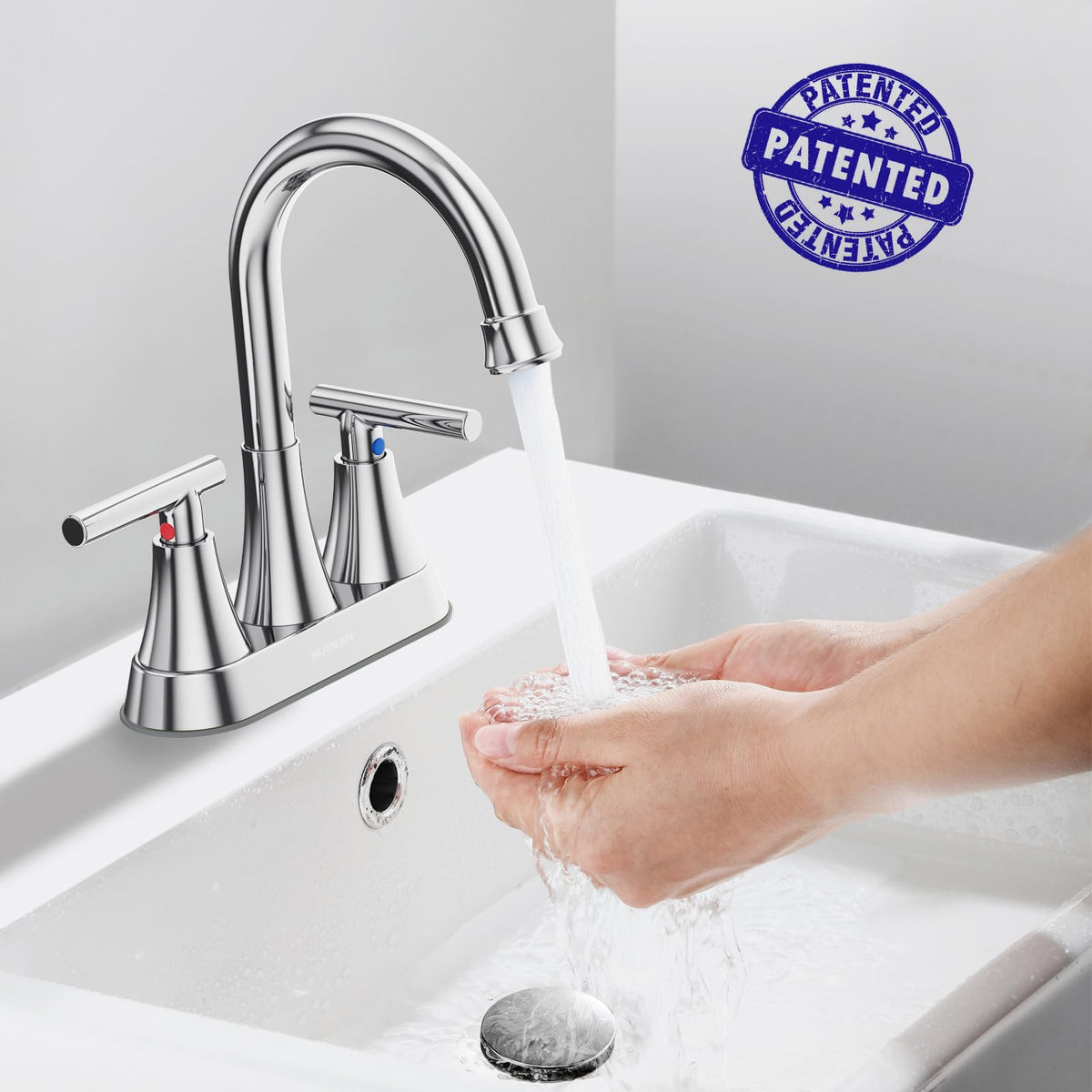 Hurran two-handle faucet provides precise temperature control.