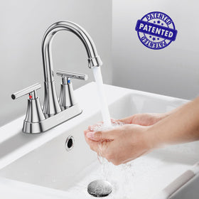 Hurran two-handle faucet provides precise temperature control.
