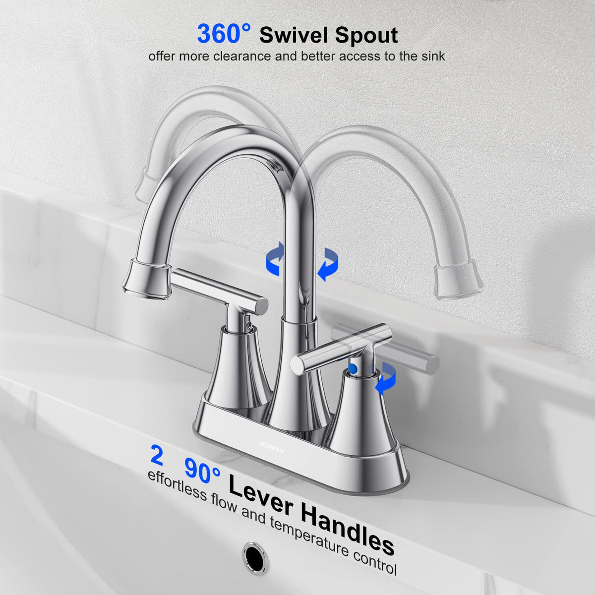 Hurran lead-free stainless steel faucet ensures safer water delivery.