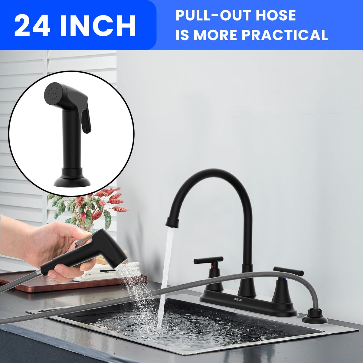 HURRAN stainless steel matte finish faucet resists discoloration and corrosion