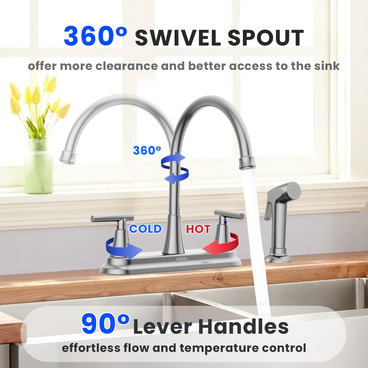 HURRAN brushed nickel finish resists discoloration for daily use