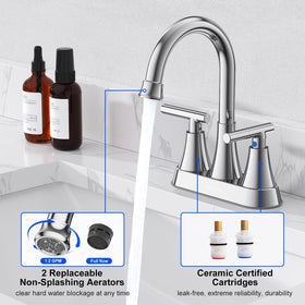 Hurran chrome faucet with 360-degree swivel spout for full access.