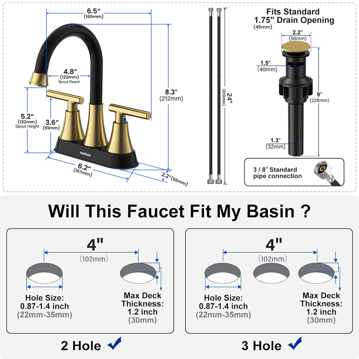 Hurran 90-degree swivel spout offers ample sink clearance for large items