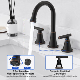 Hurran wide-spread faucet with 27-inch supply lines for easy installation