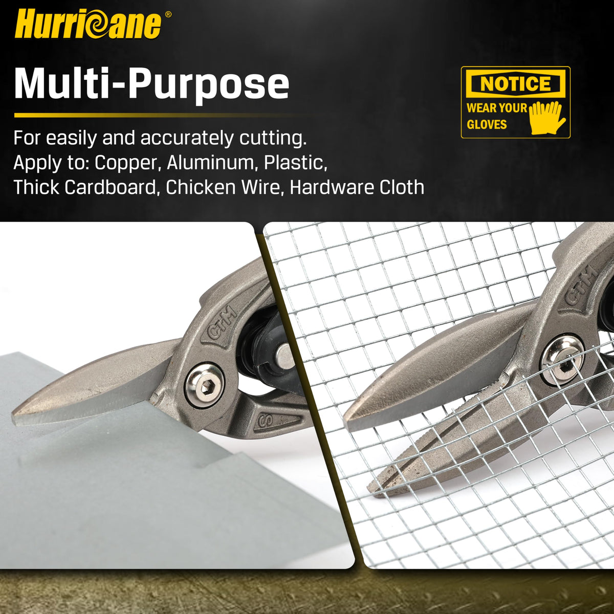 Hurricane tin snips high-leverage design reduces hand effort on thick metals
