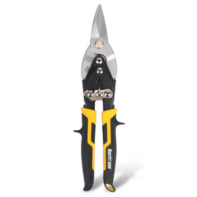 HURRICANE 10-Inch Tin Snips performing a straight cut on metal sheet for precision.