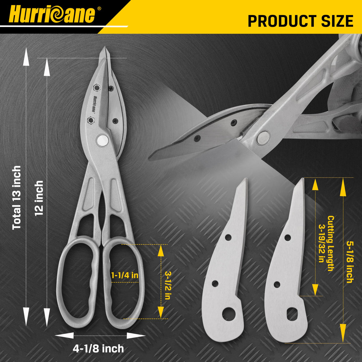 Hurricane tin snips with glove-friendly handles offering secure control.