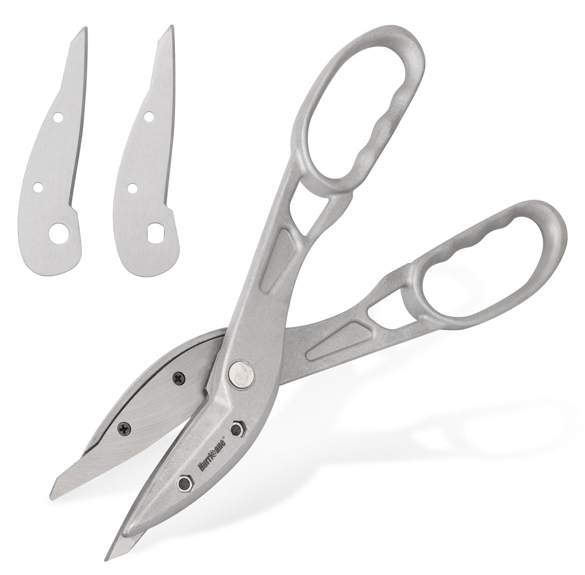 Hurricane 12-inch aluminum tin snips showing lightweight ergonomic design for extended use.