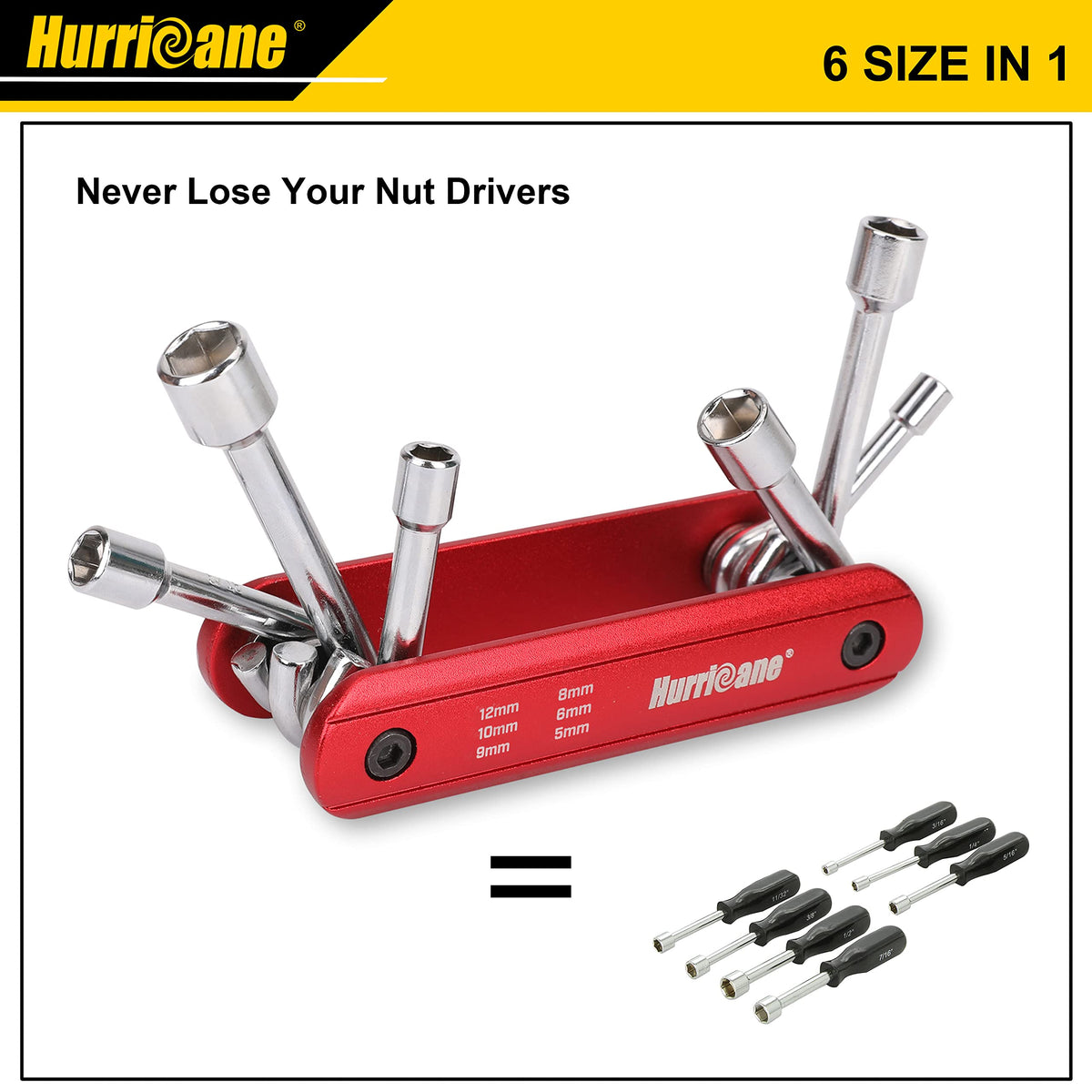 HURRICANE 6-in-1 folding nut driver set, 8mm: broad compatibility for projects.