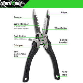 HURRICANE stripping holes for 8-18 AWG solid wire enable clean, precise cuts.