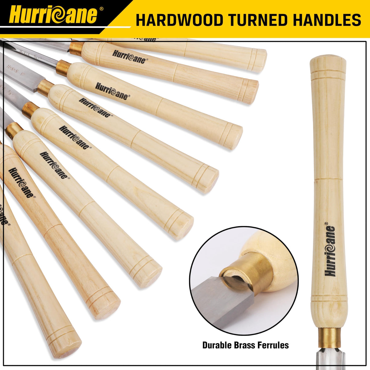 HURRICANE 8pc lathe chisel set scraper edge close-up