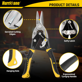 Close-up of HURRICANE tin snips chrome vanadium blades durability