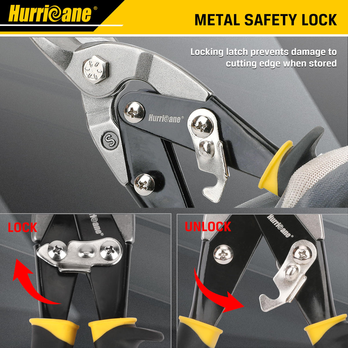 Ergonomic TyreGrip handle on HURRICANE snips reduces fatigue.