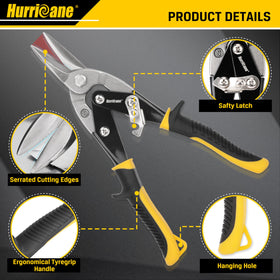 HURRICANE tin snips red left-cut for smooth curves and tight radii.
