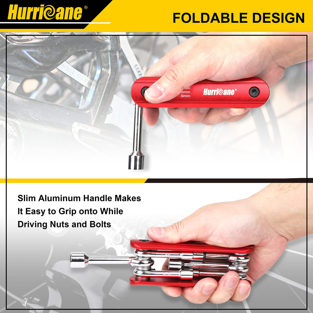 HURRICANE folding socket wrench with aluminum handle: portable design for on-the-go tasks.
