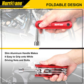 HURRICANE folding socket wrench with aluminum handle: portable design for on-the-go tasks.