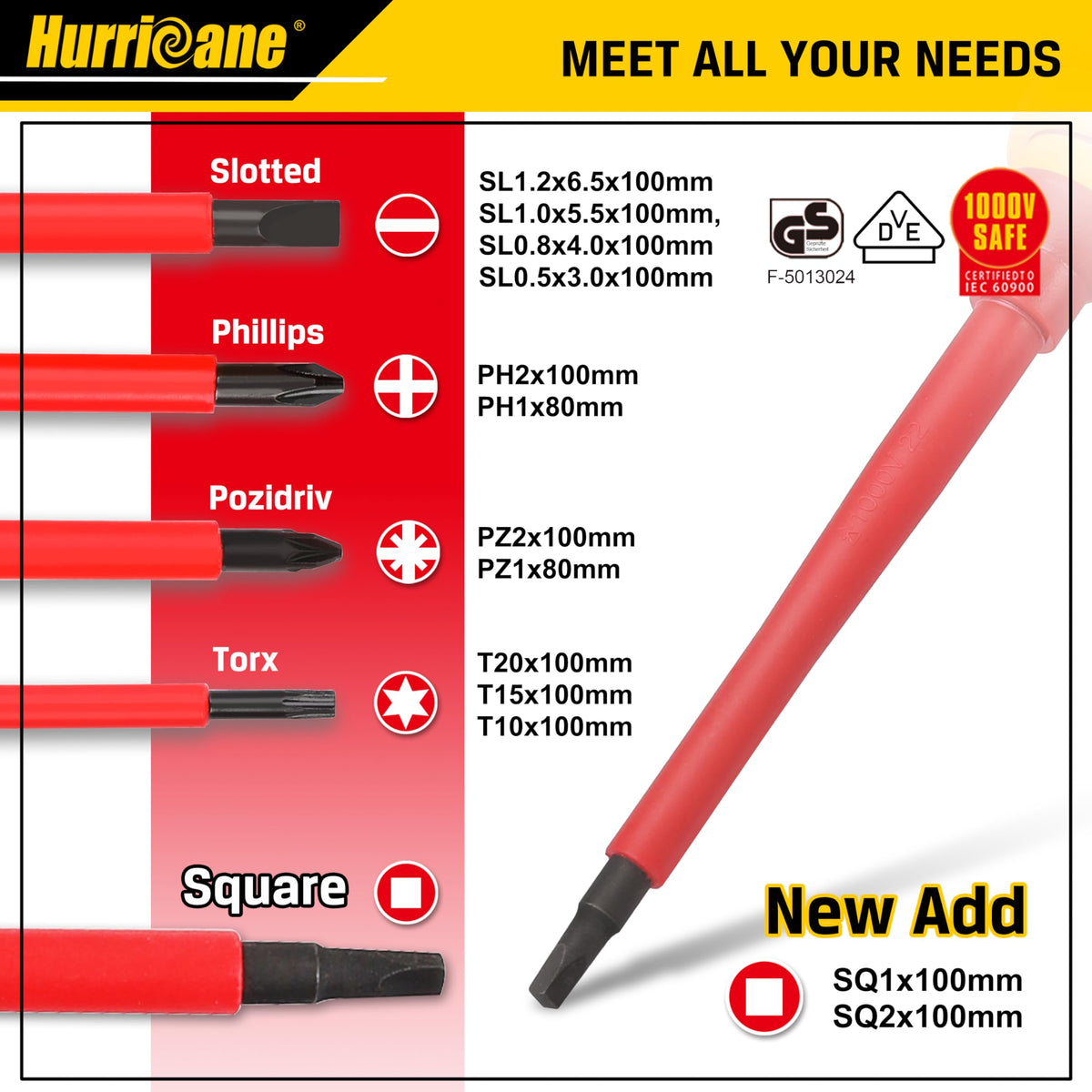 Interchangeable blades in HURRICANE kit showing 13-piece blade collection