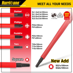 Interchangeable blades in HURRICANE kit showing 13-piece blade collection