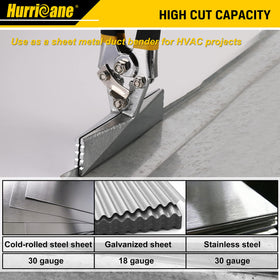 Hurricane seamer in use bending metal demonstrates manual efficiency.
