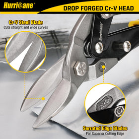 HURRICANE tin snips in use cutting sheet metal during a DIY project