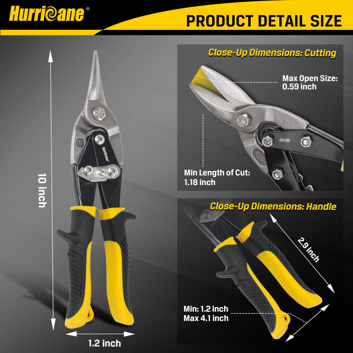 HURRICANE tin snips serrated jaws gripping metal securely