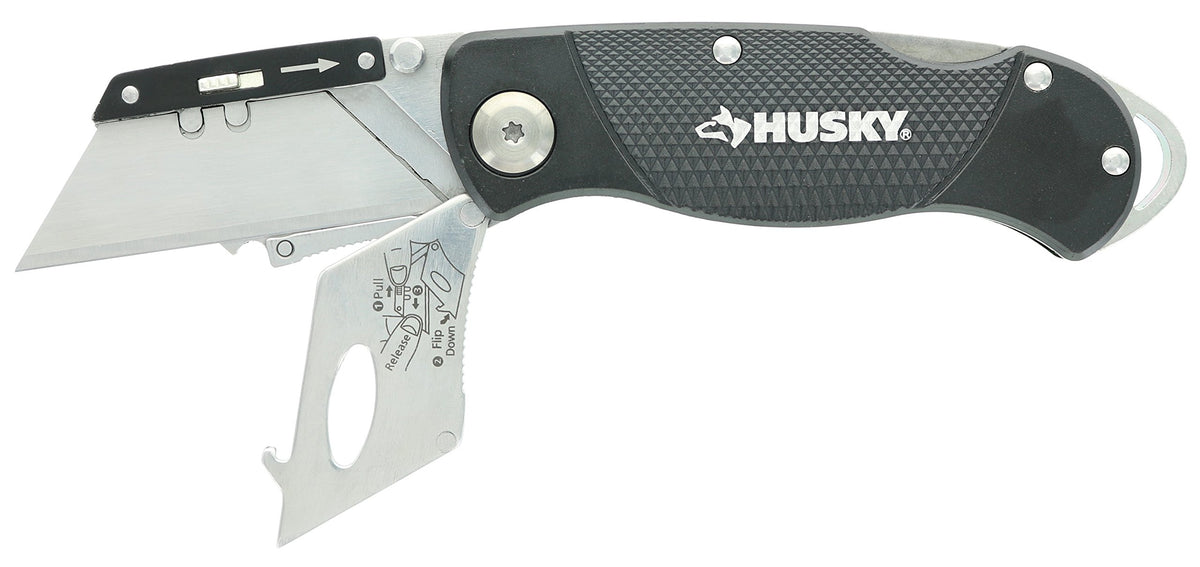 Husky folding knife belt clip keeps it safely on your pocket or belt.