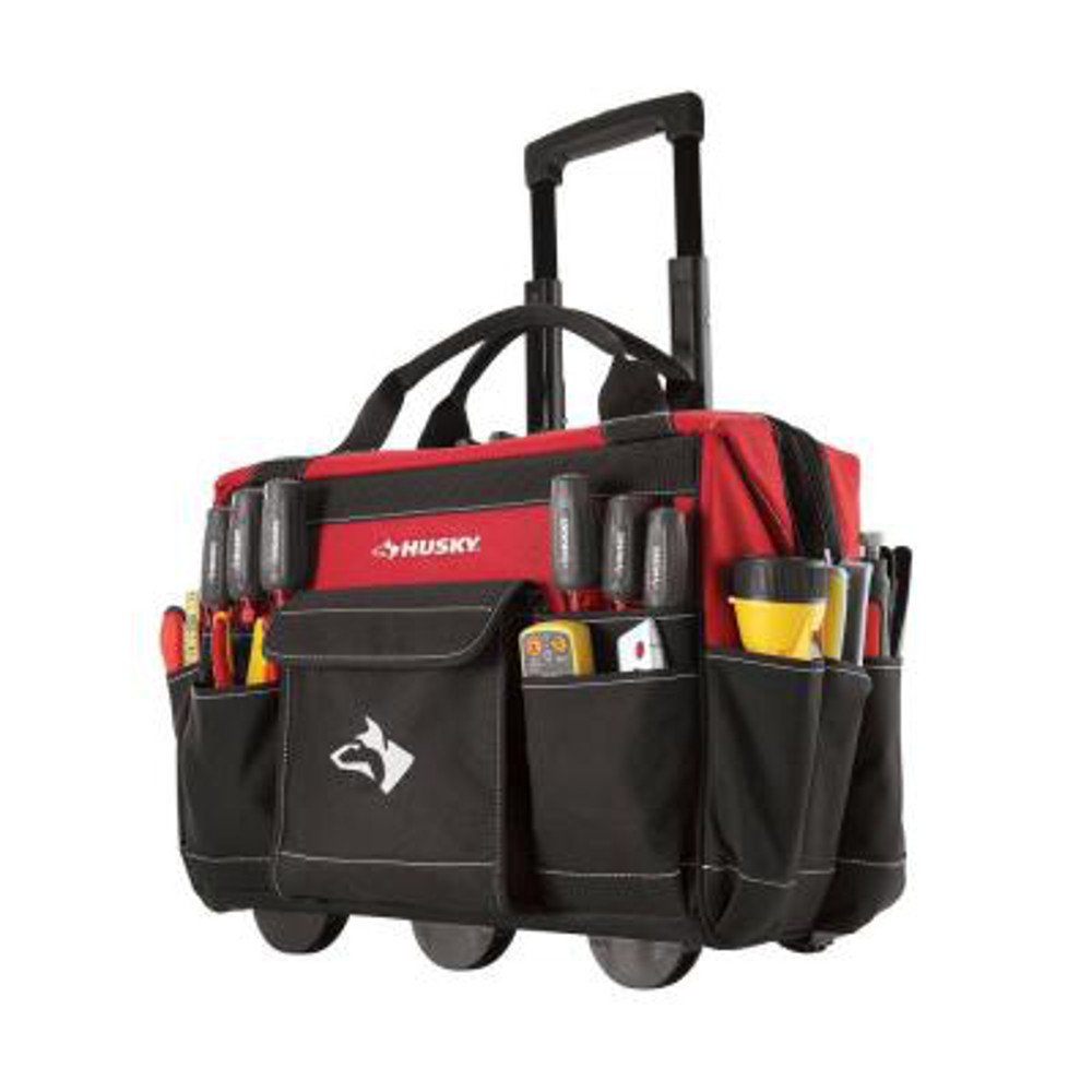 Husky GP-43196N13 rolling tote front view, durable 600-denier fabric for tough job sites