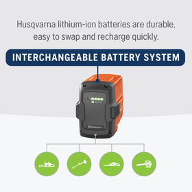 Husqvarna BLi30 battery durability and up to 600 recharges.