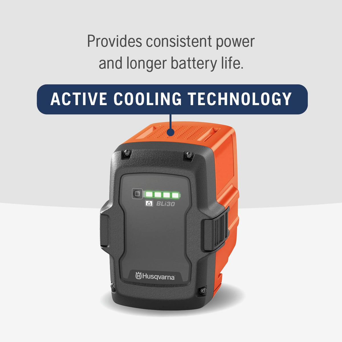 Husqvarna BLi30 battery LED indicators offer at-a-glance charge status.