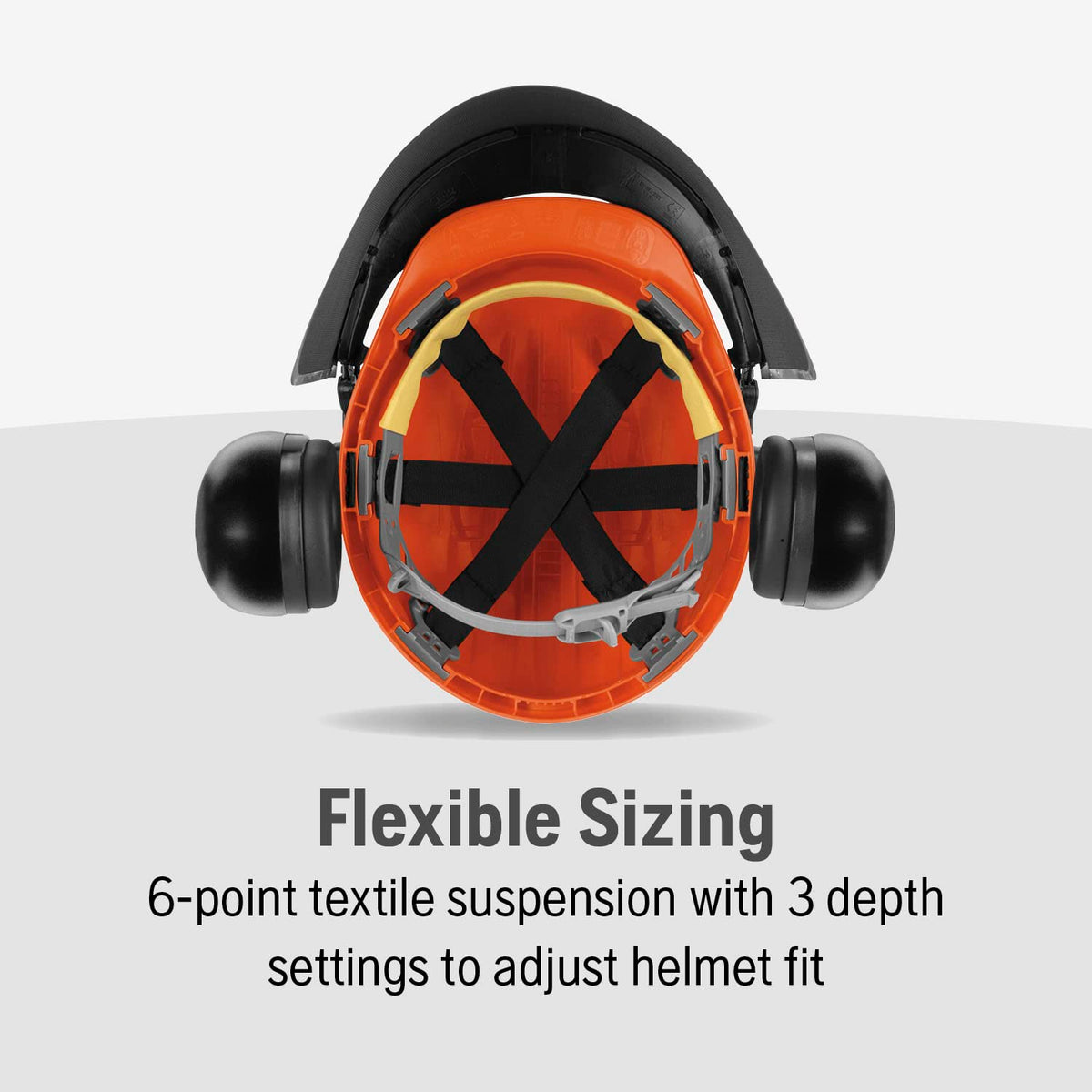 Husqvarna forestry helmet with 6-point suspension ensures comfortable, secure fit.