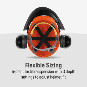 Husqvarna forestry helmet with 6-point suspension ensures comfortable, secure fit.