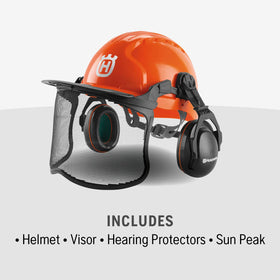 Husqvarna HDPE shell orange offers durable head protection for forestry tasks.