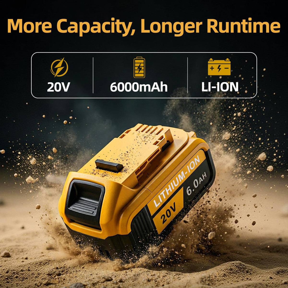 Husumzy 6.0Ah replacement pack compatible with DeWalt 20V tools
