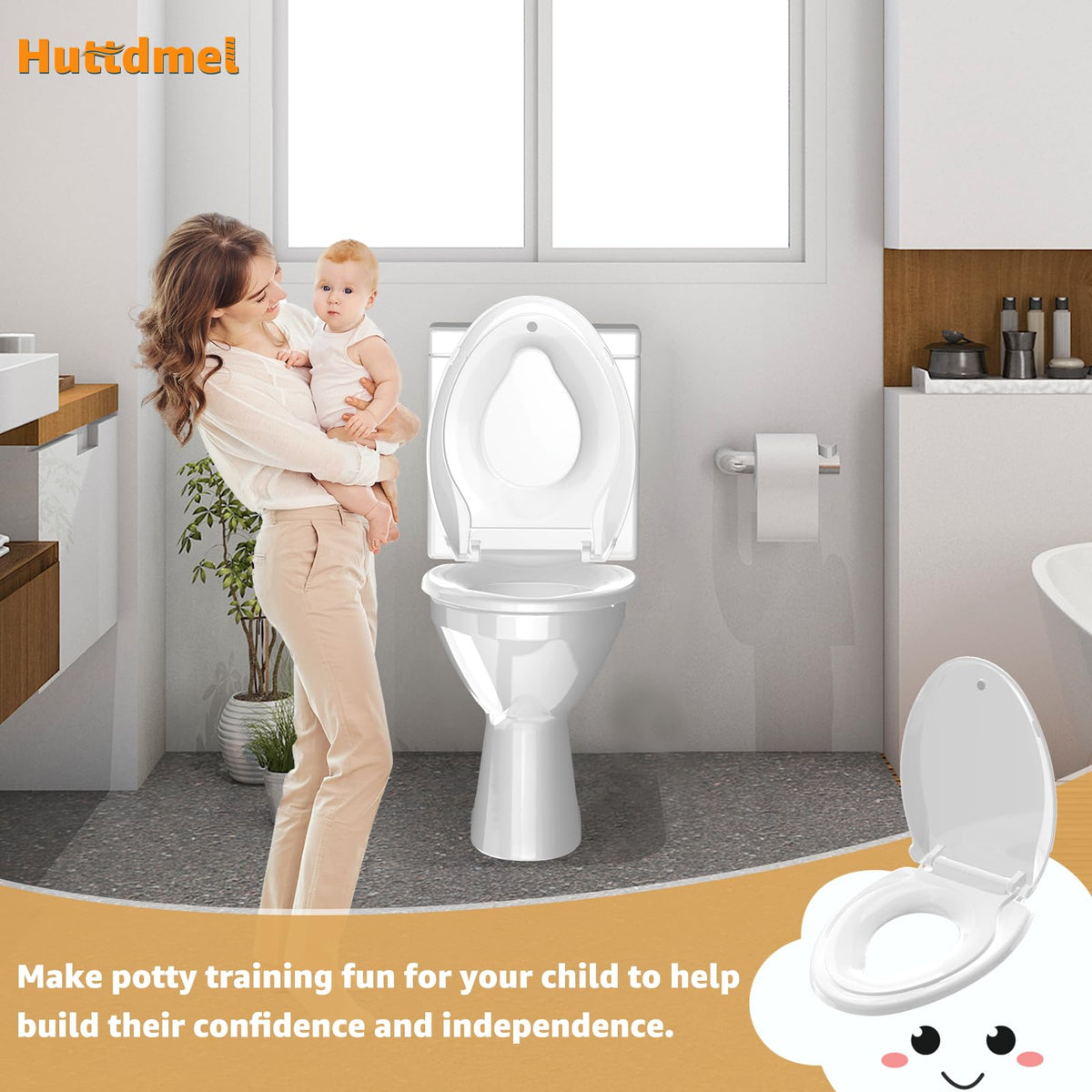 Huttdmel Potty Seat easy cleaning with damp cloth to remove stains.
