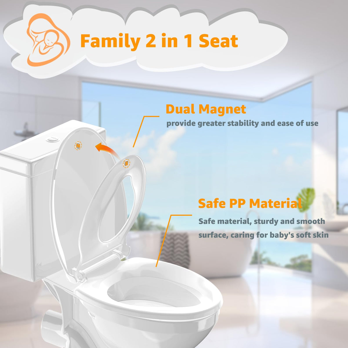 Huttdmel Potty Seat magnetic base keeps cover stable during use.