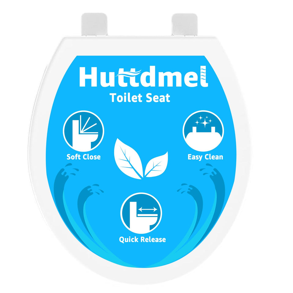 Huttdmel round toilet seat 165-inch quick-release for fast removal and cleaning.