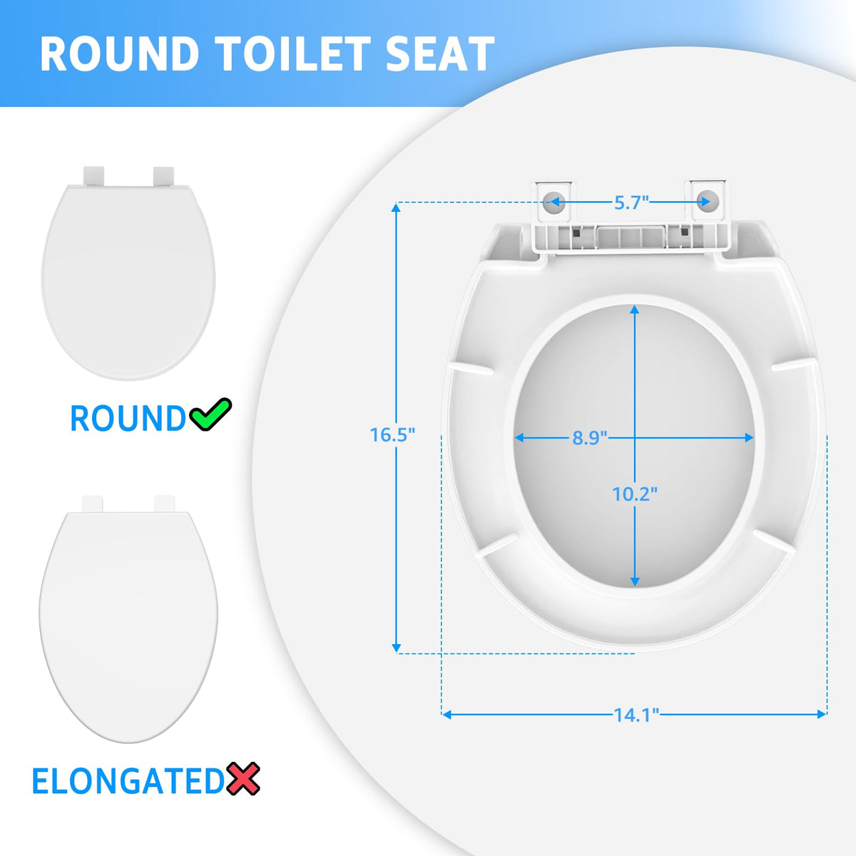 Huttdmel round seat fits standard toilets ensuring compatibility.
