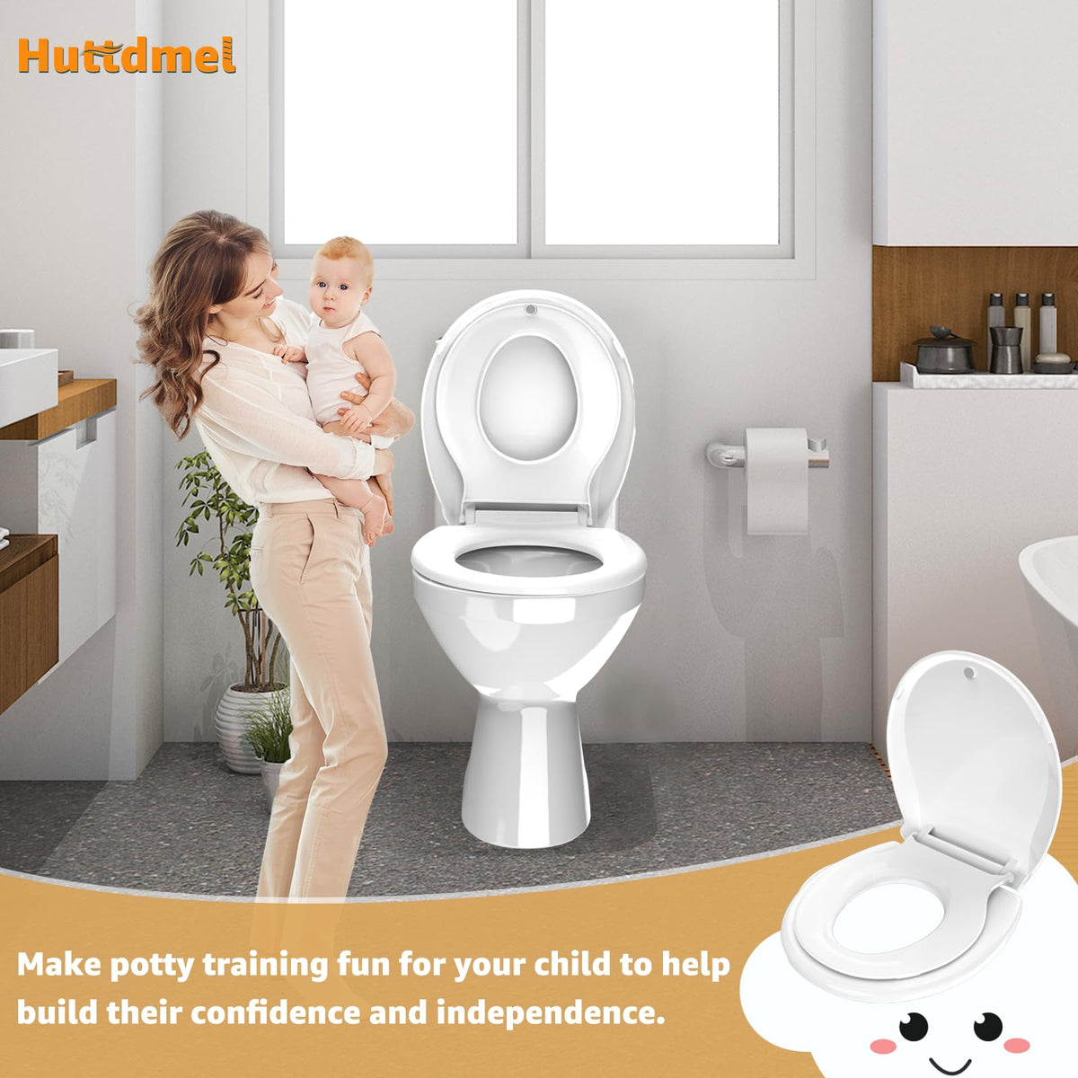 Huttdmel soft close toilet seat prevents slapping with a calm closing lid