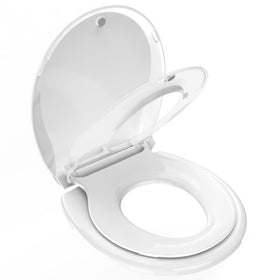 Huttdmel 2-in-1 toilet seat with toddler seat on standard toilet for family use
