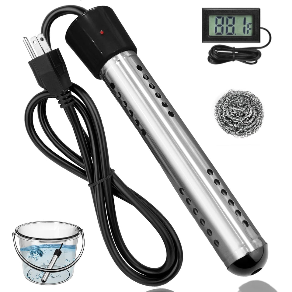 HUVOPUMO immersion water heater guard close-up, safety mesh visible