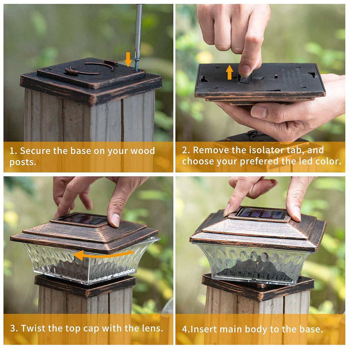 HUYIENO easy self-contained solar light installation on post