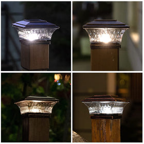HUYIENO fence post light illuminating a deck area